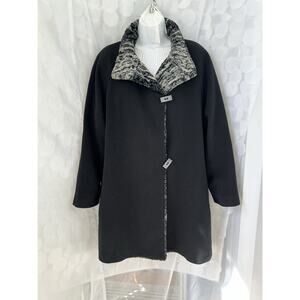 Windsmoor Women’s Black Wool Cashmere Dress Coat US 10 Faux Fur Trim UK Sz14